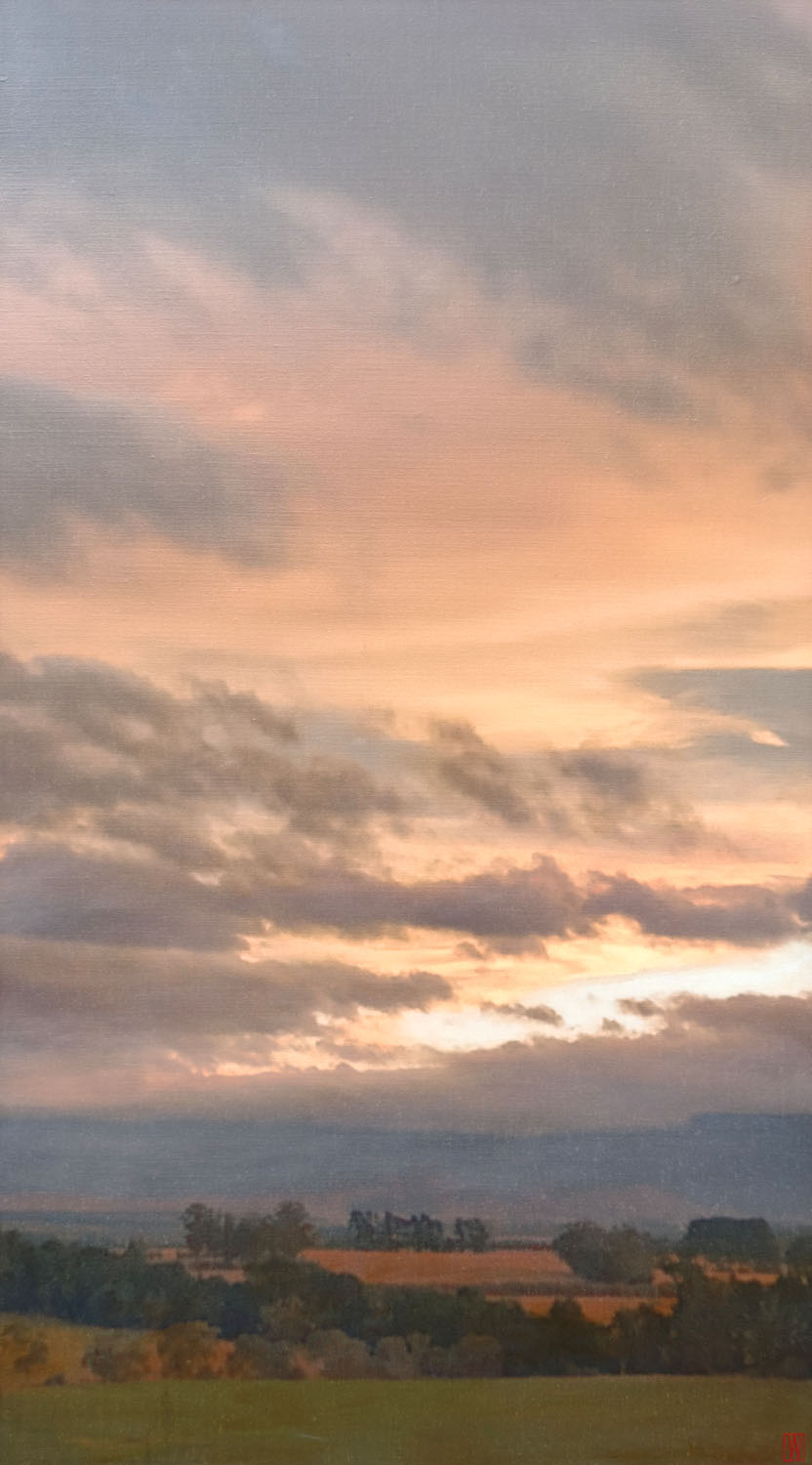 Clouds rehearse departure, staying remains uncertain, oil on linen, 137x76cm 2026