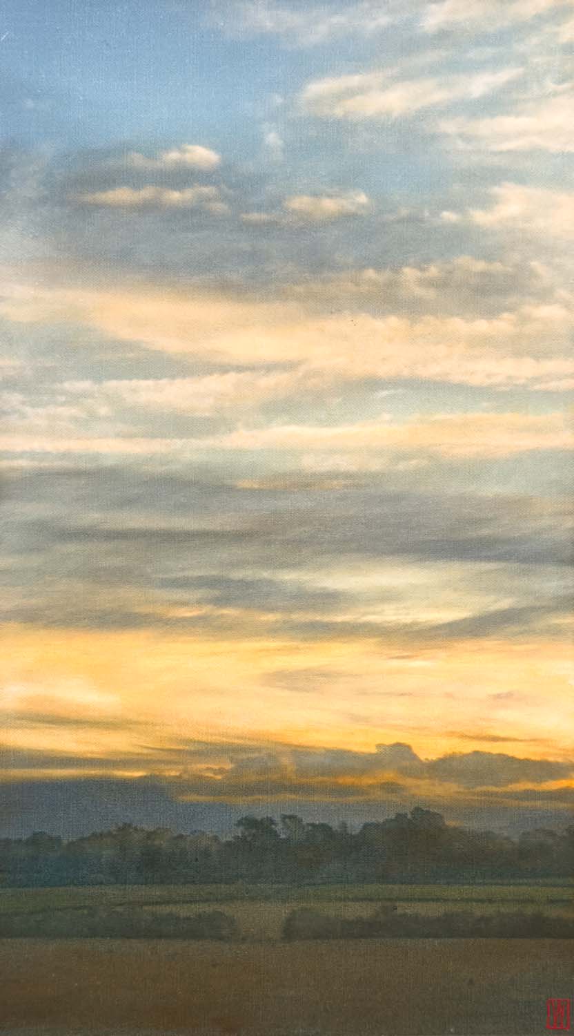 Darkness learns the shape of the hills, oil on linen, 76x41cm 2026