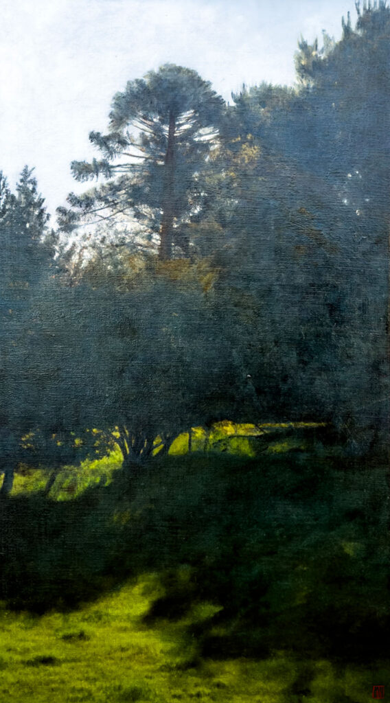 Light Insists, Dark Replies, Neither Wins, oil on linen, 137x77cm 2026