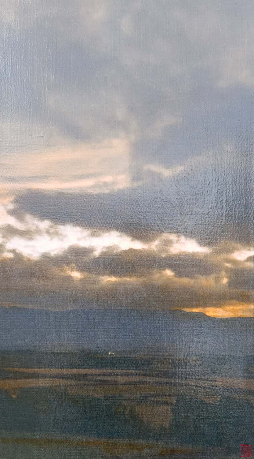 Moments slip free of counting, oil on linen, 76x41cm 2026