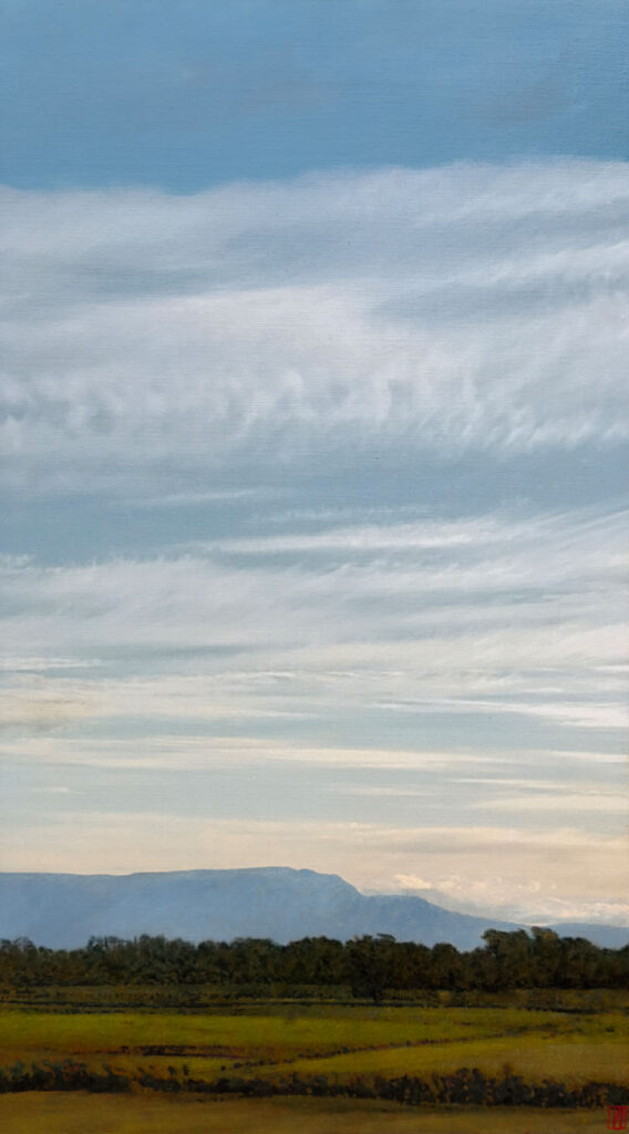 The Day Splits, Morning Made Audible, oil on linen, 137x77cm 2026