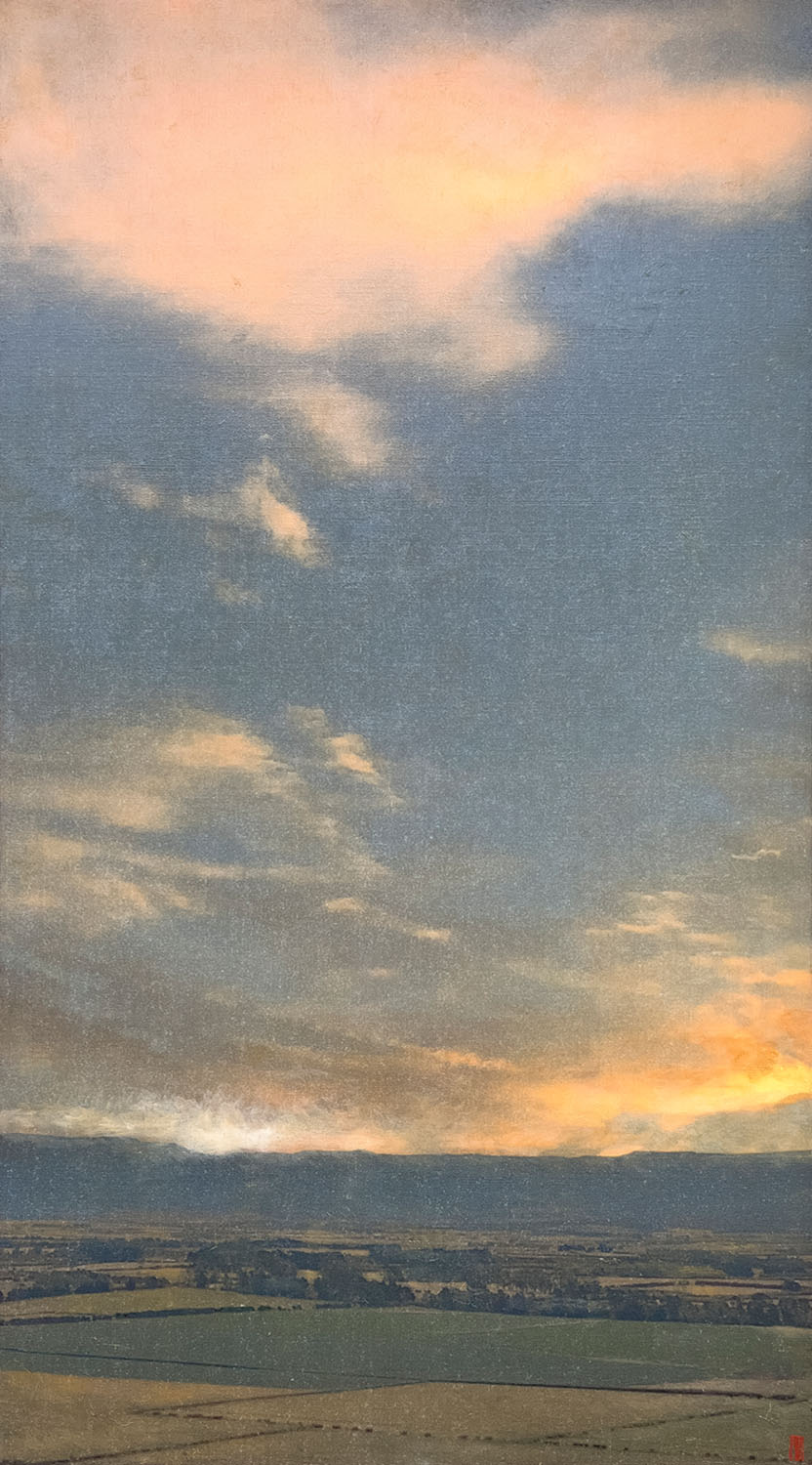 Darkness to a dust of gold, oil on linen, 137x76cm 2024