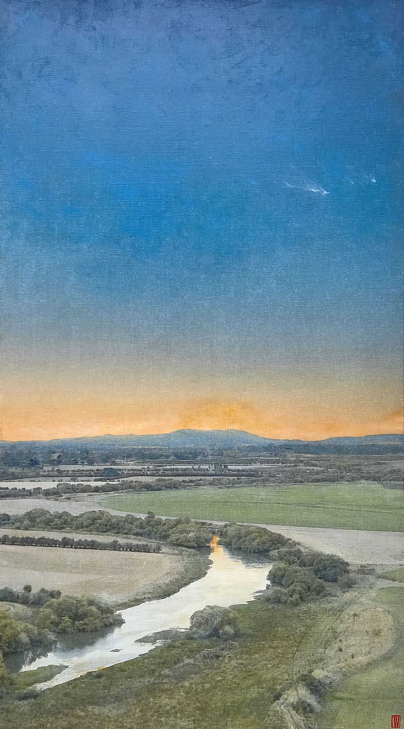 On the river colours drift, oil on linen, 137x76cm 2024